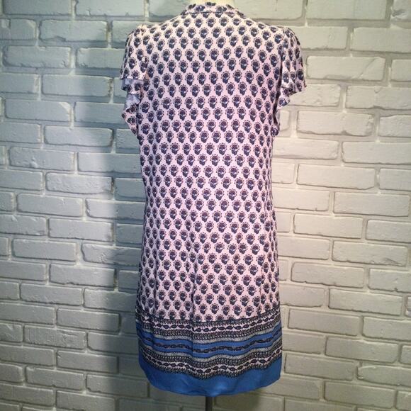 LOFT Border Floral Pleated Ruffle Sleeve Swing Dress S Petite - Picture 6 of 7